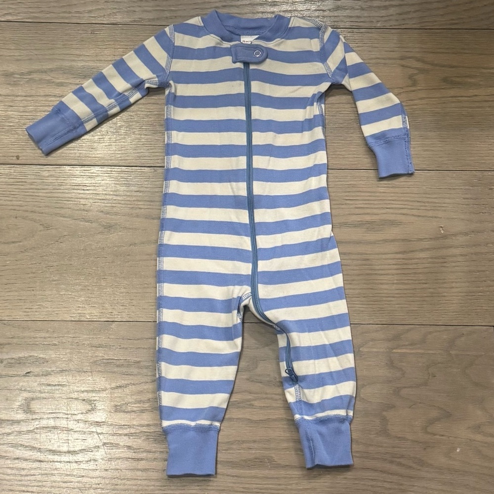 Hanna Andersson Blue and White Striped One-Piece Zipper Pajamas